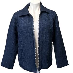 Magic Scarf Company MagicWoman Crinkle Jacket Rhinestone Zip Women XL 2X Navy